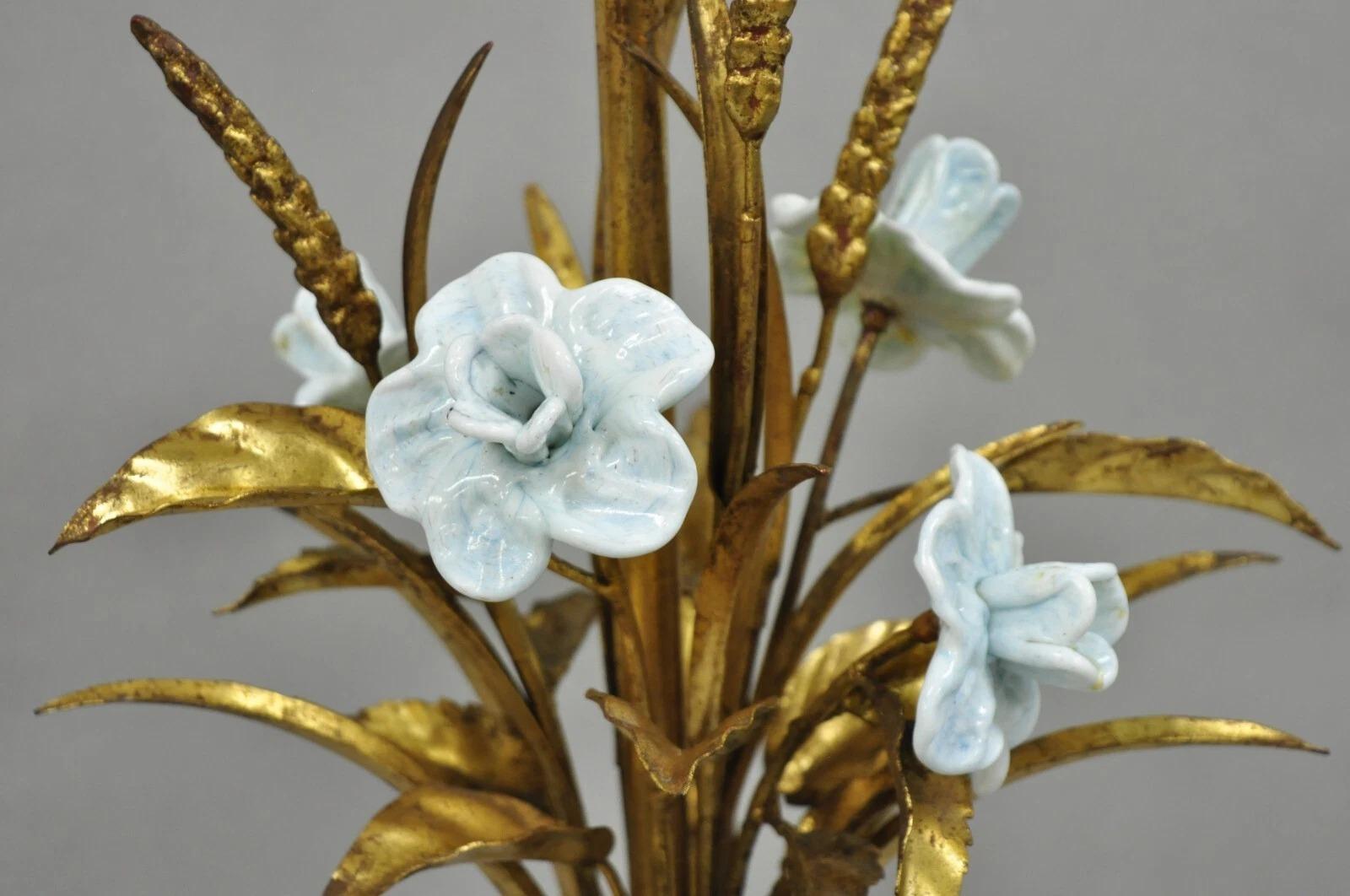 Italian Hollywood Regency Blue Murano Glass Gold Leaf Wheat Sheaf Table Lamp For Sale 6