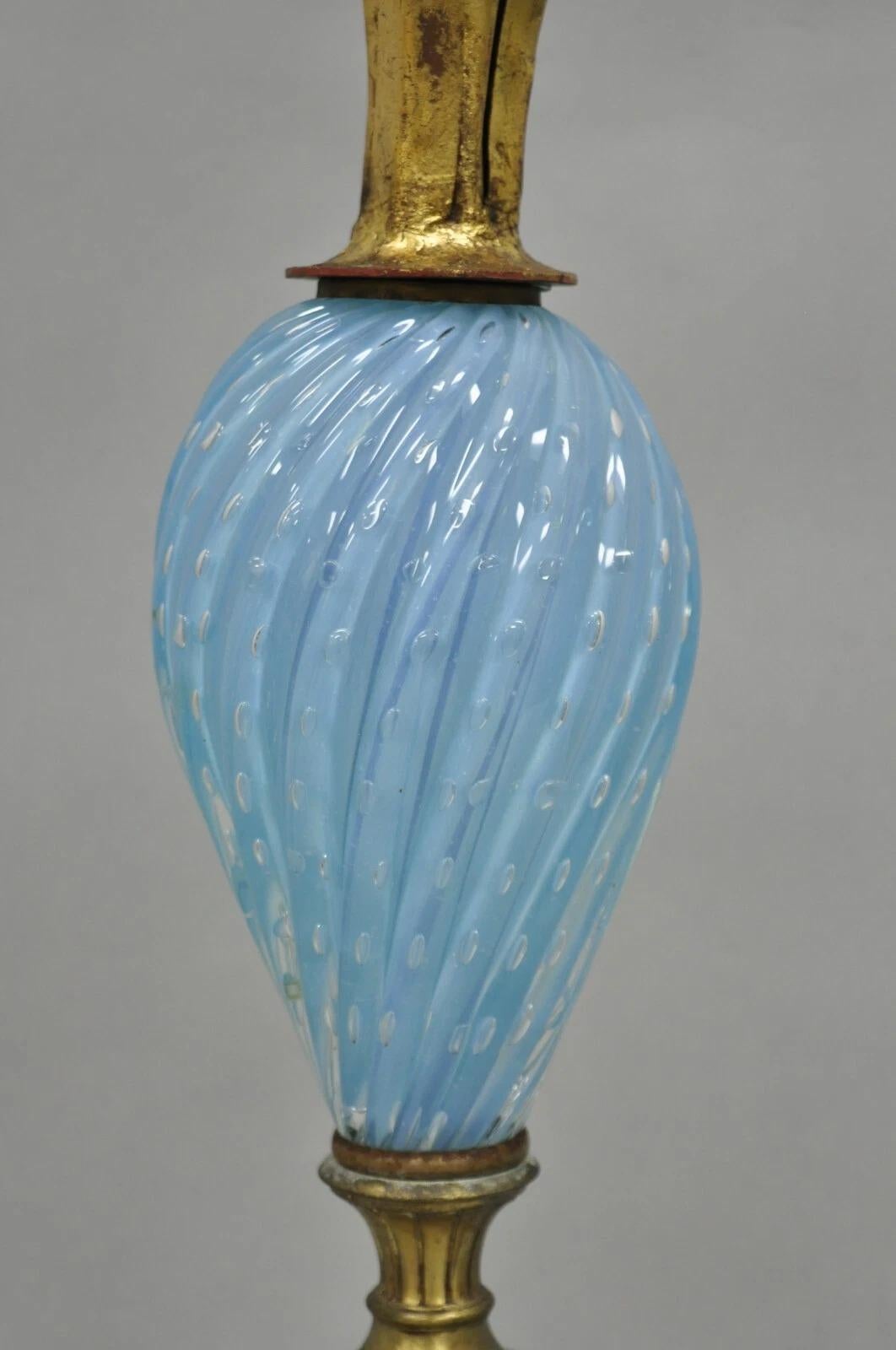 Italian Hollywood Regency Blue Murano Glass Gold Leaf Wheat Sheaf Table Lamp In Good Condition For Sale In Philadelphia, PA