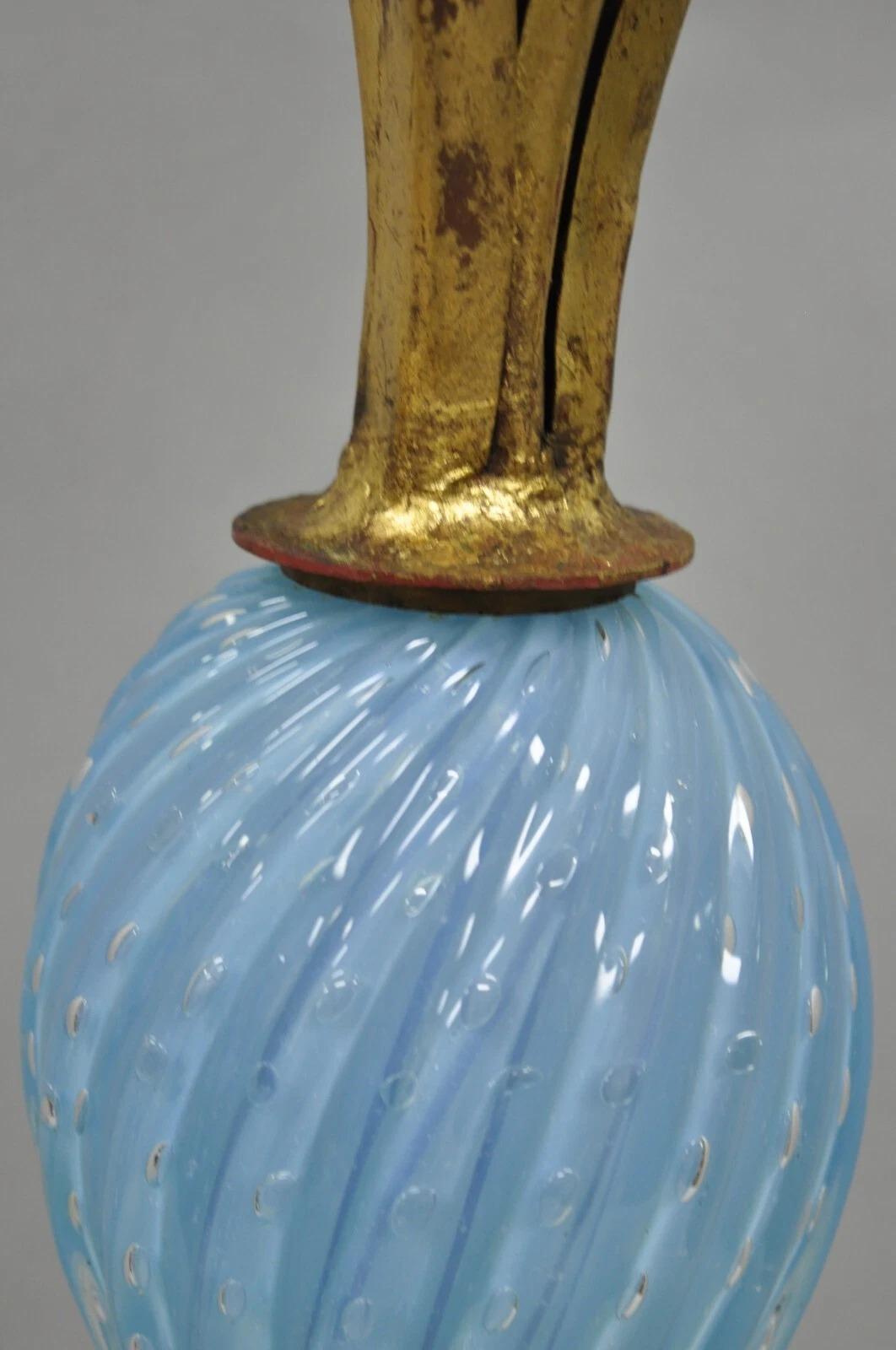 Italian Hollywood Regency Blue Murano Glass Gold Leaf Wheat Sheaf Table Lamp For Sale 3