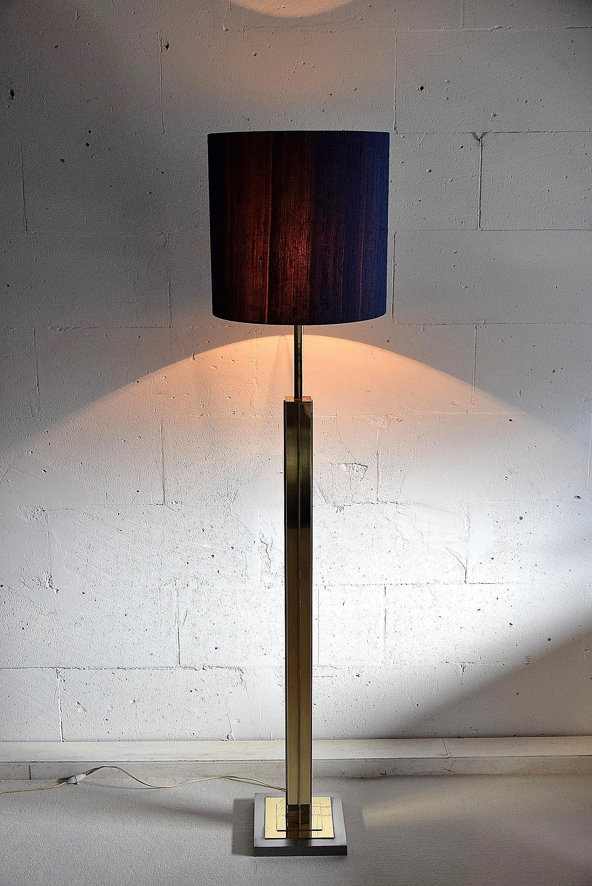 Italian Hollywood Regency Brass and Chrome Willy Rizzo Floor Lamp In Good Condition For Sale In Weesp, NL