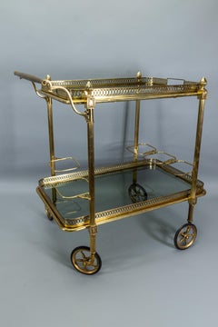 Italian Hollywood Regency Brass and Smoked Glass Bar Cart, Two-Tier, 1970s