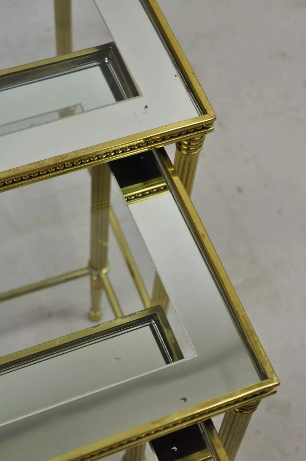 Italian Hollywood Regency Brass Mirror Glass Top Nesting Side Tables - Set 3 For Sale 6