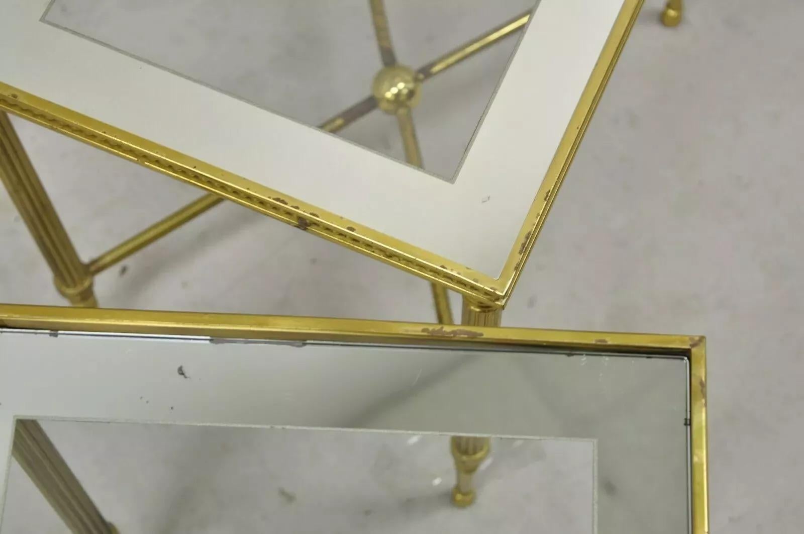 Italian Hollywood Regency Brass Mirror Glass Top Nesting Side Tables - Set 3 For Sale 3