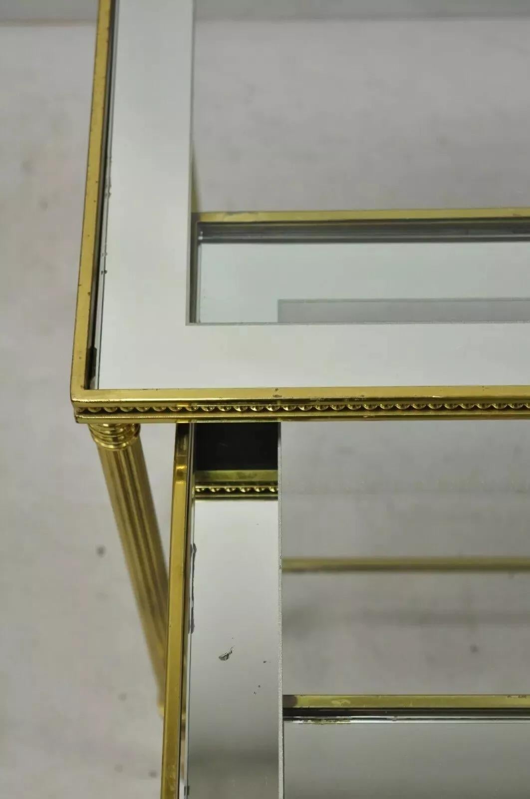 Italian Hollywood Regency Brass Mirror Glass Top Nesting Side Tables - Set 3 For Sale 4