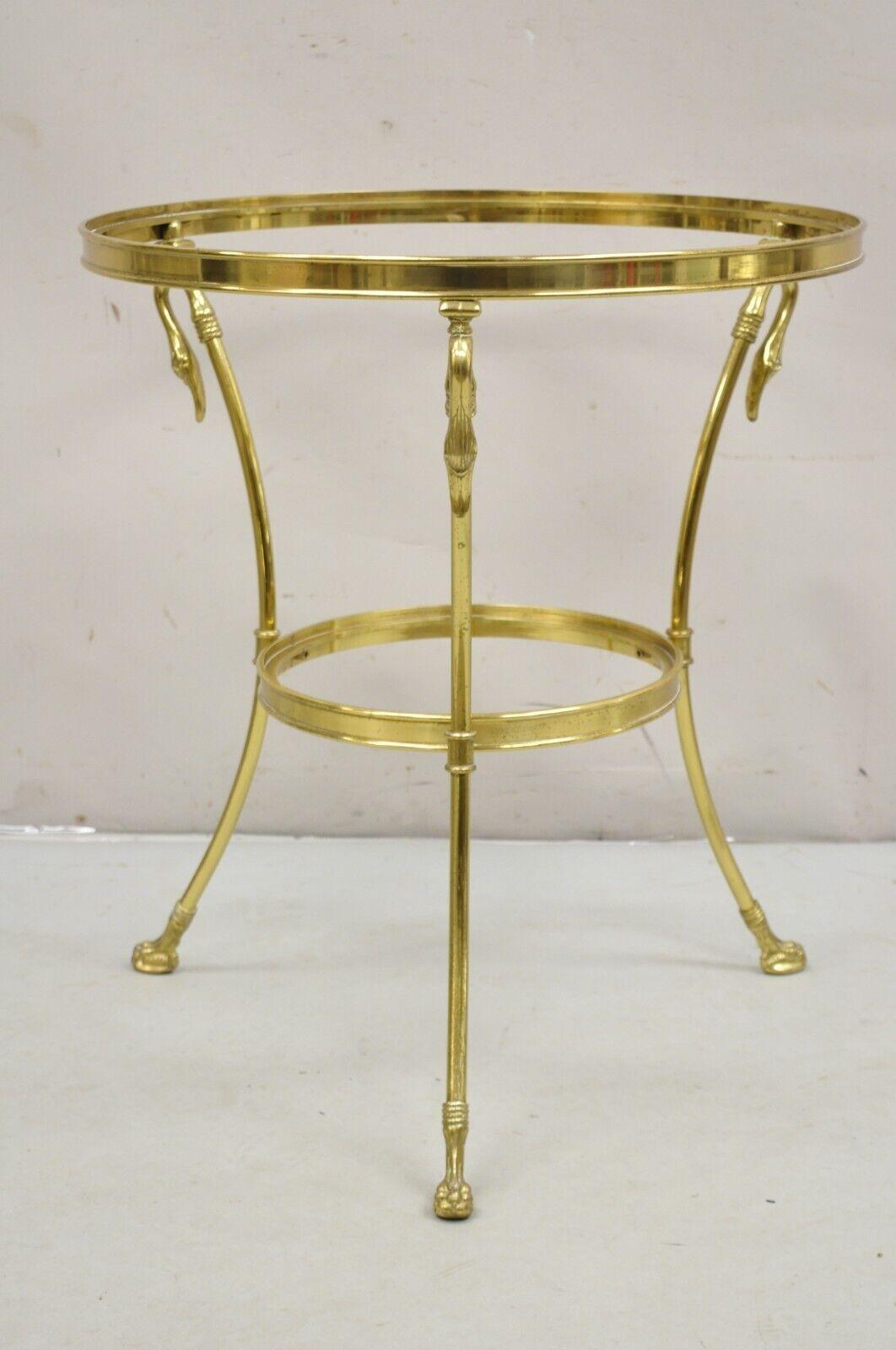 Italian Hollywood Regency Brass Swan Tripod 2 Tier Round Occasional Side Table For Sale 7
