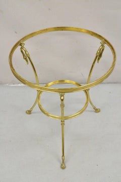 Italian Hollywood Regency Brass Swan Tripod 2 Tier Round Occasional Side Table