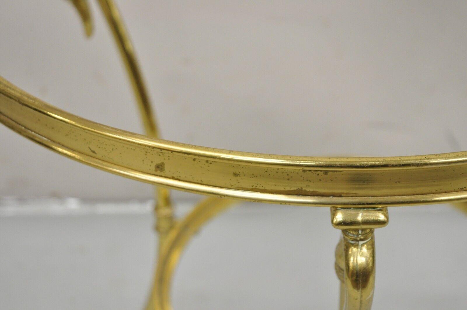 Italian Hollywood Regency Brass Swan Tripod 2 Tier Round Occasional Side Table For Sale 4