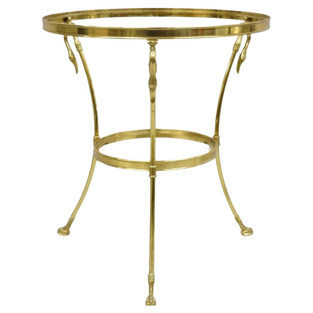 Italian Hollywood Regency Brass Swan Tripod 2 Tier Round Occasional Side Table For Sale