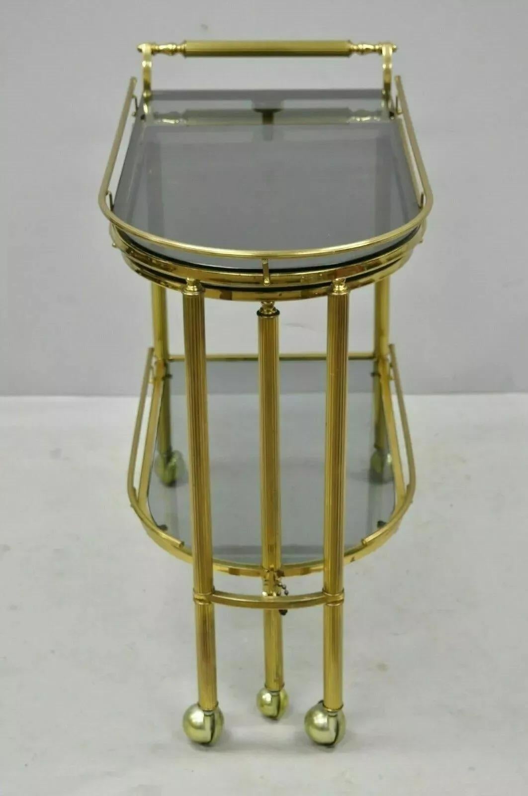 Italian Hollywood Regency Brass Swivel Rolling Bar Cart Server with Smoked Glass For Sale 2