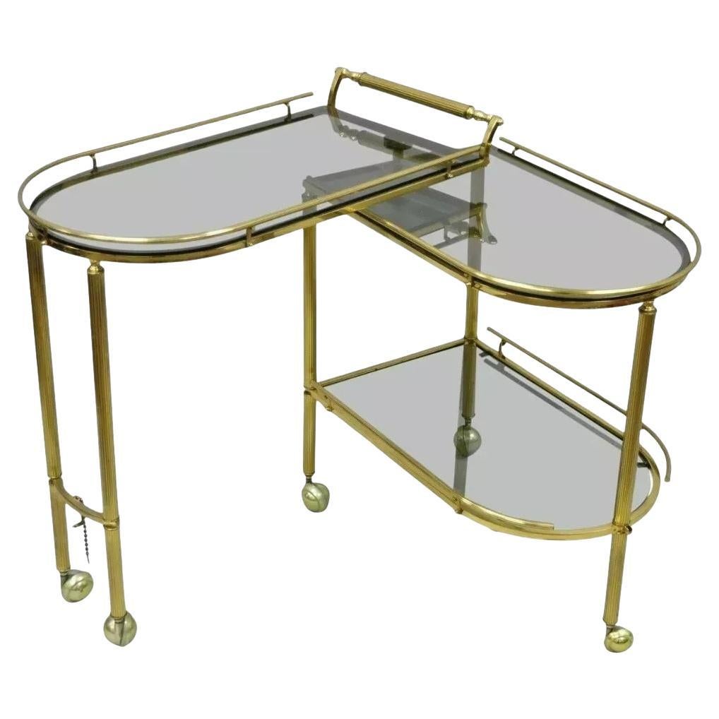 Carrito de Bar Giratorio Italiano Hollywood Regency de Latón Servidor con Cristal Ahumado