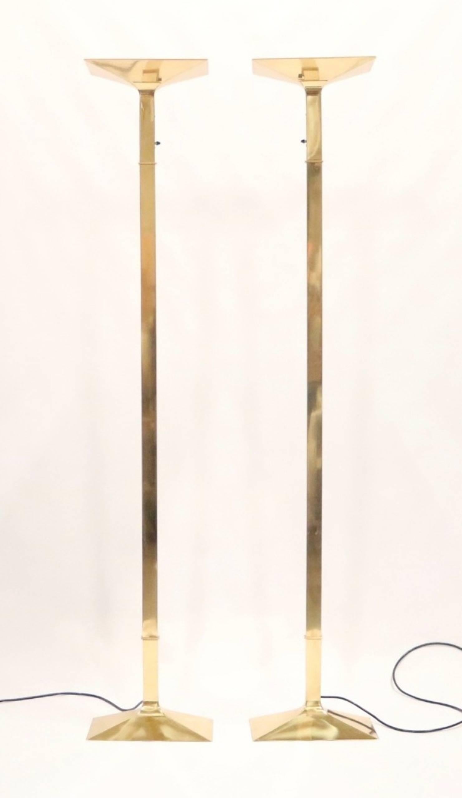 Italian Hollywood Regency Brass Torchiere Floor Lamps In Excellent Condition In New York, NY
