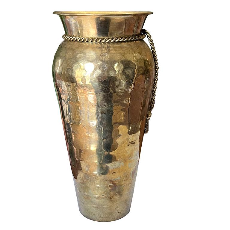 Italian Hollywood Regency Brass Trompe L'Oeil Ribbon Tassel Vase or Urn In Good Condition For Sale In Oklahoma City, OK