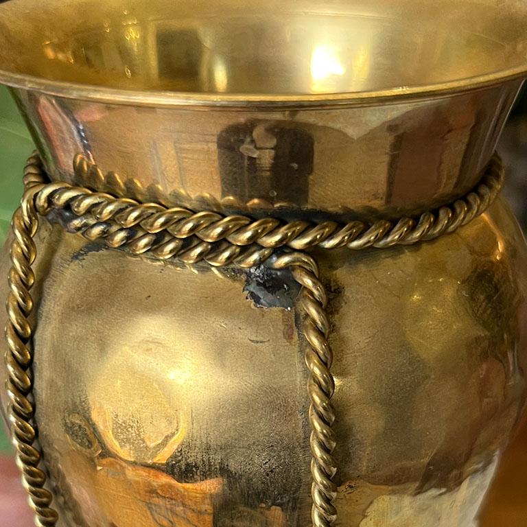 20th Century Italian Hollywood Regency Brass Trompe L'Oeil Ribbon Tassel Vase or Urn For Sale