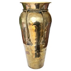 Italian Hollywood Regency Brass Trompe L'Oeil Ribbon Tassel Vase or Urn
