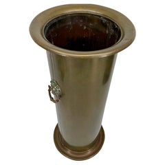 Italian Hollywood Regency Brass Umbrella Stand with Lion Head Handles