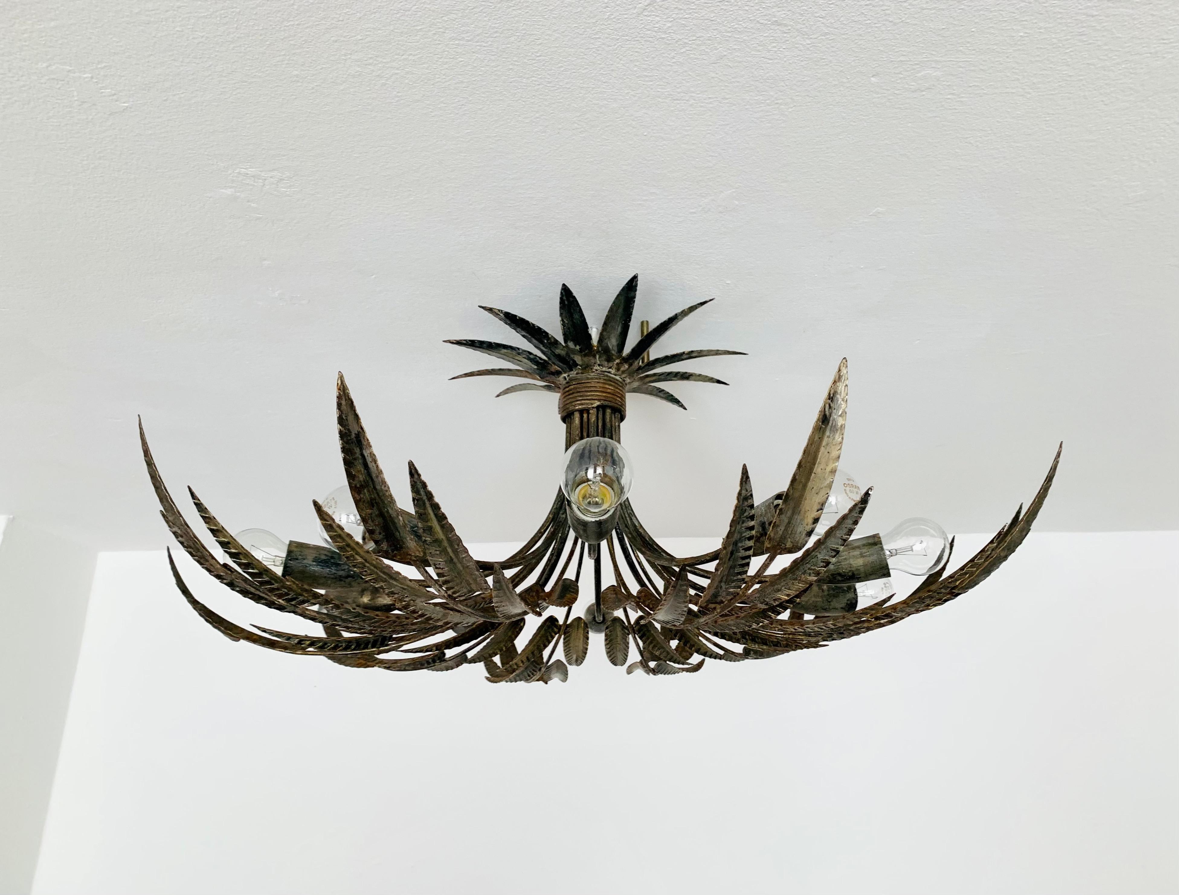Mid-Century Modern Italian Hollywood Regency Brutalist Ceiling Lamp For Sale