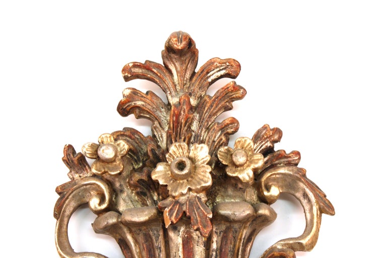 Italian Hollywood Regency Carved Wood Floral Sconce For Sale at 1stDibs