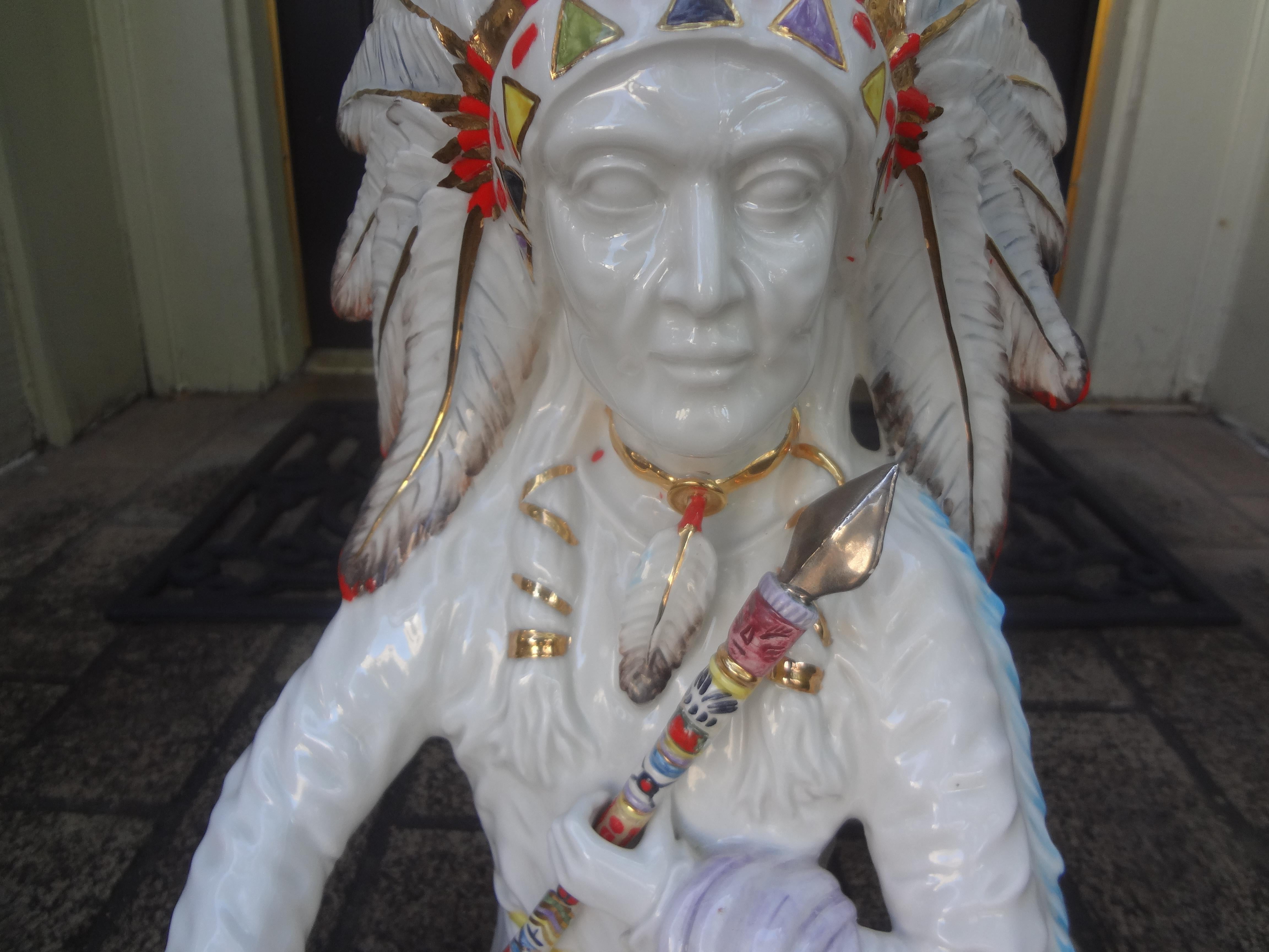Mid-20th Century Italian Hollywood Regency Ceramic Indian Chief For Sale