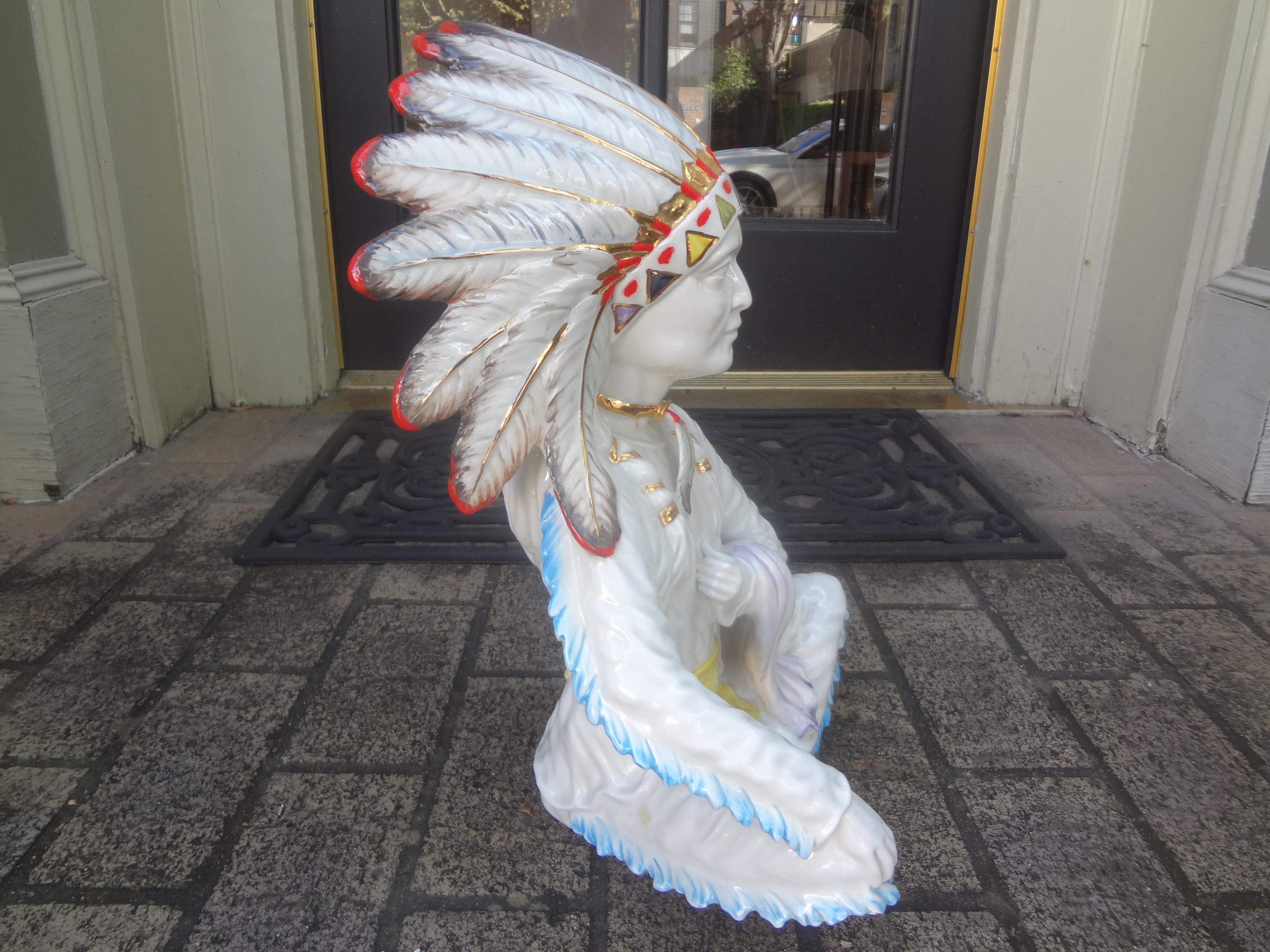 Italian Hollywood Regency Ceramic Indian Chief For Sale 2