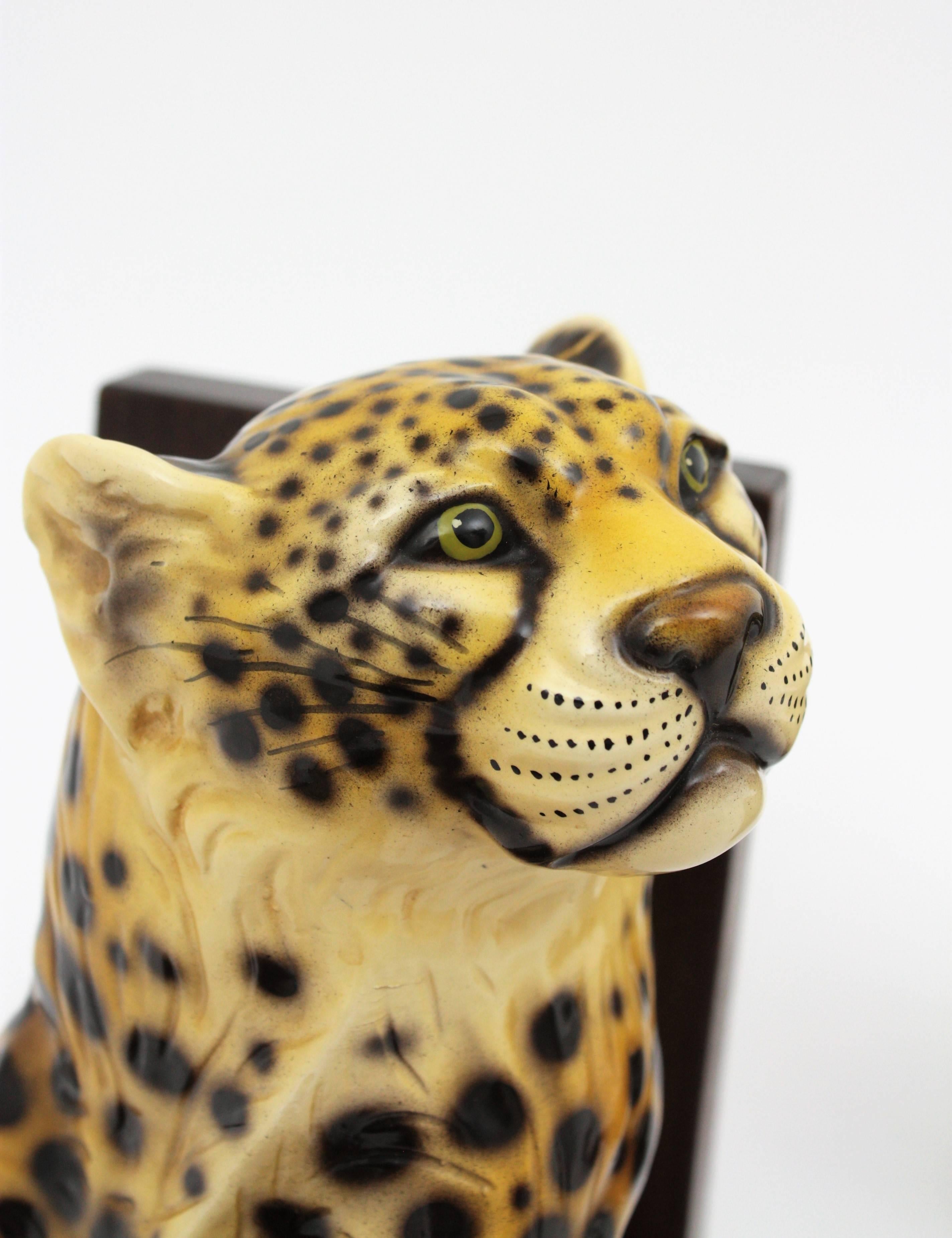 Italian Hollywood Regency Cheetah Ceramic Bookends, Set of Two 4