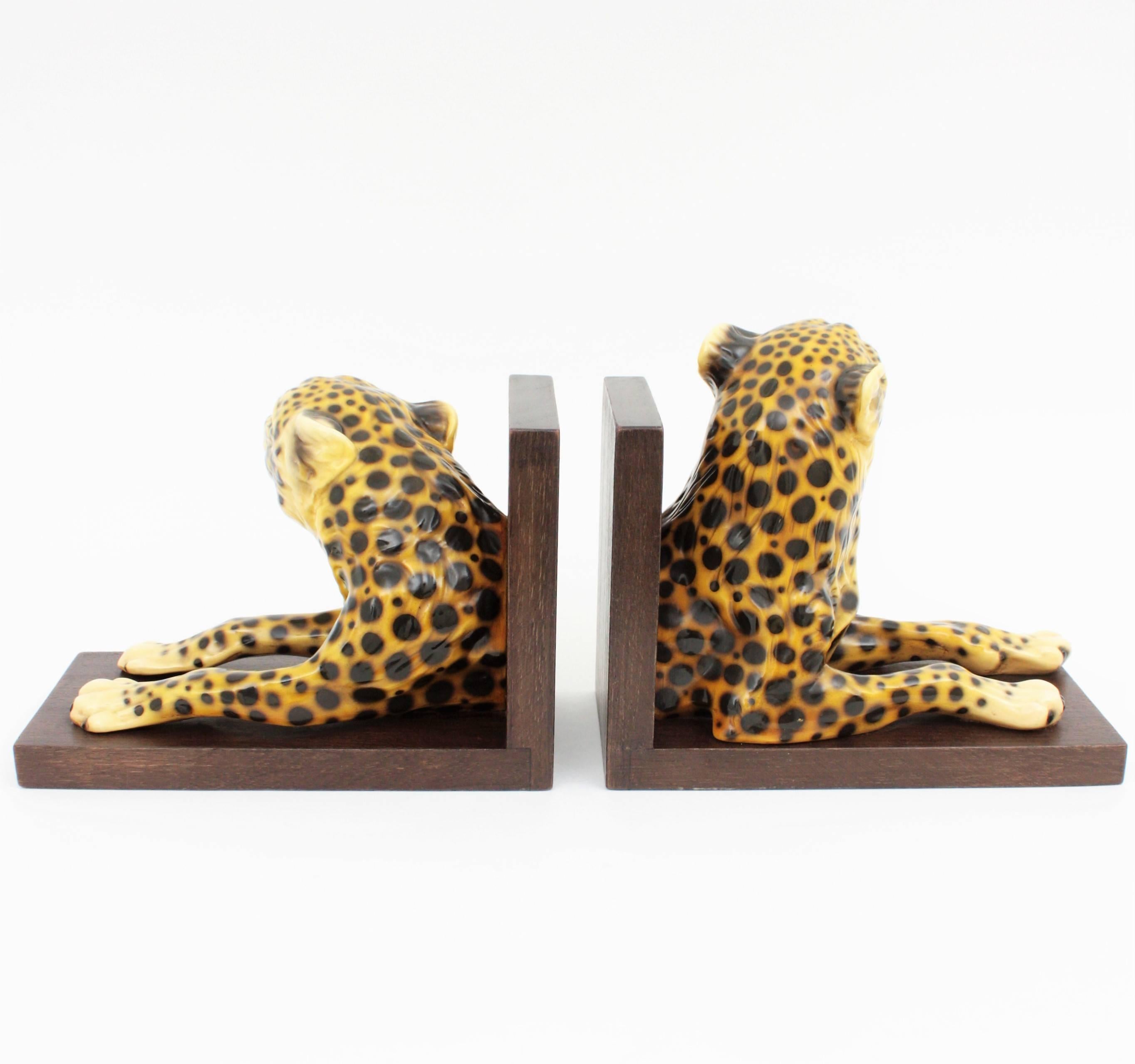 Italian Hollywood Regency Cheetah Ceramic Bookends, Set of Two 5