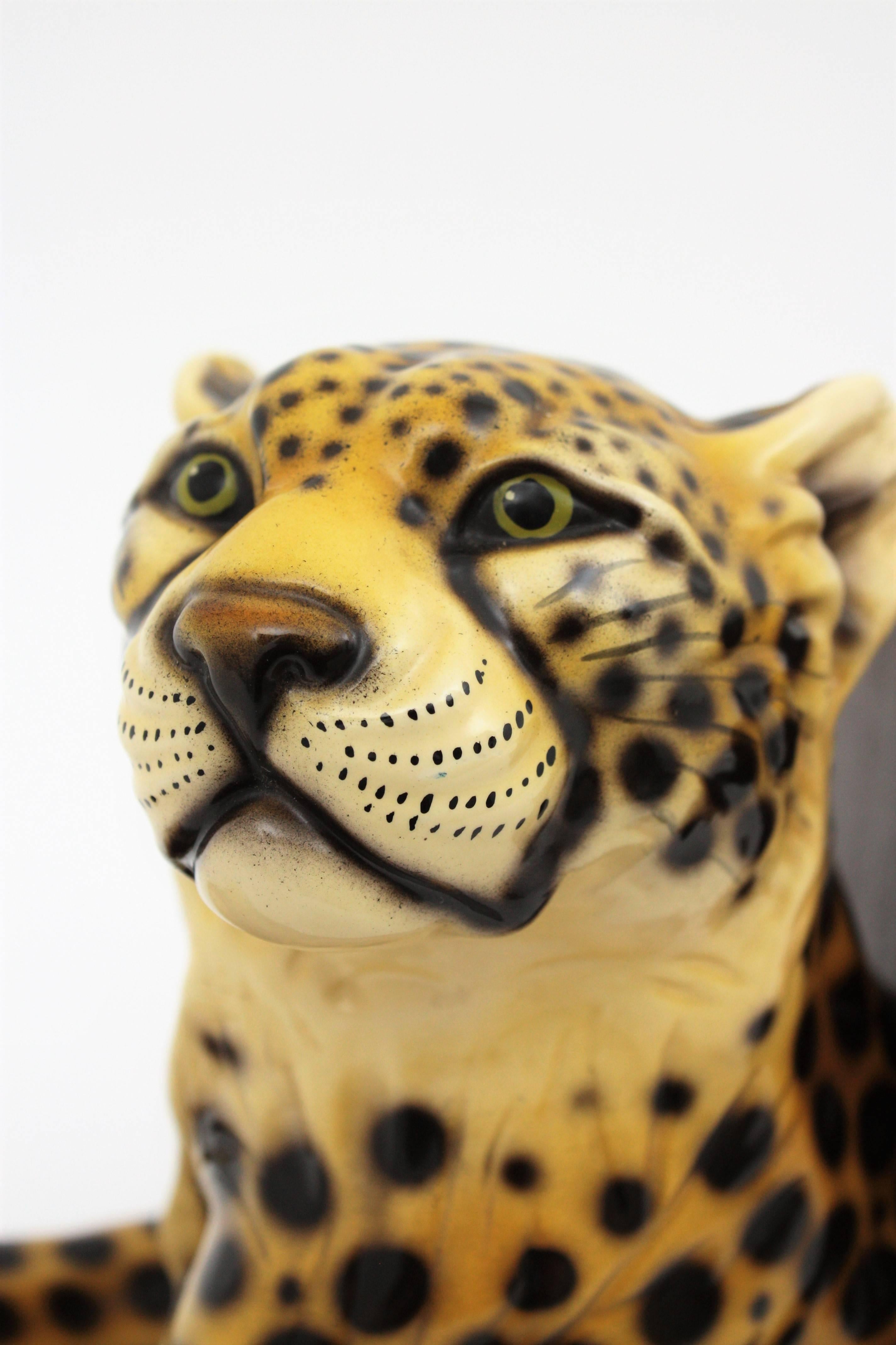 Italian Hollywood Regency Cheetah Ceramic Bookends, Set of Two 3