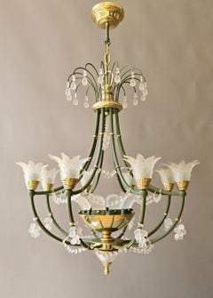 Italian Hollywood Regency Crystal Chandelier, 1970s