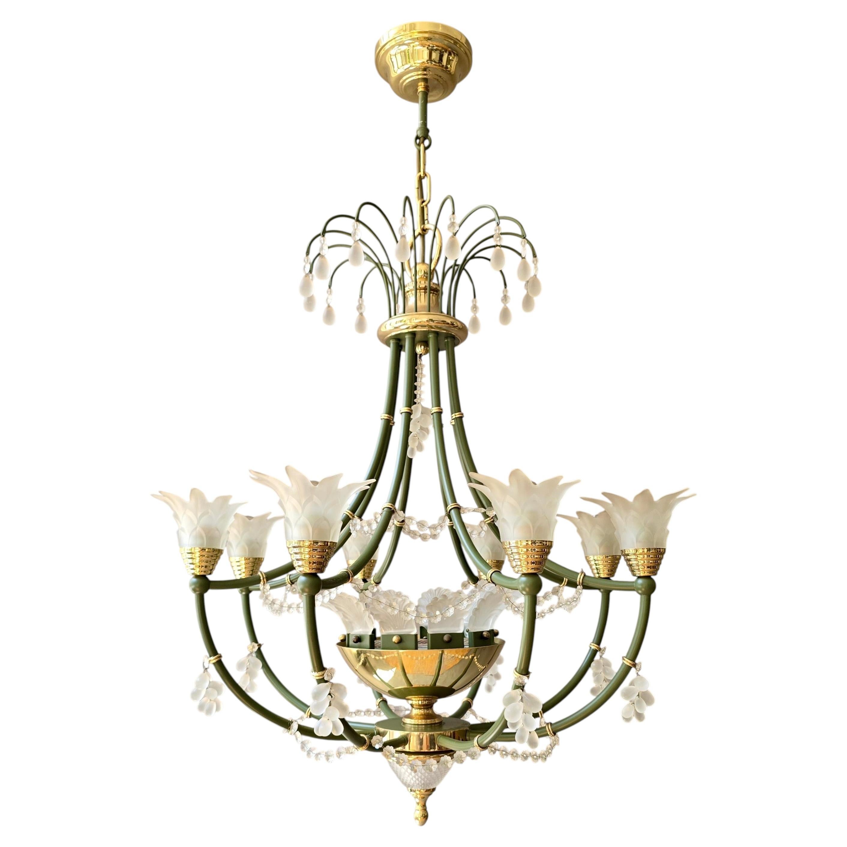 Italian Hollywood Regency Crystal Chandelier, 1970s
