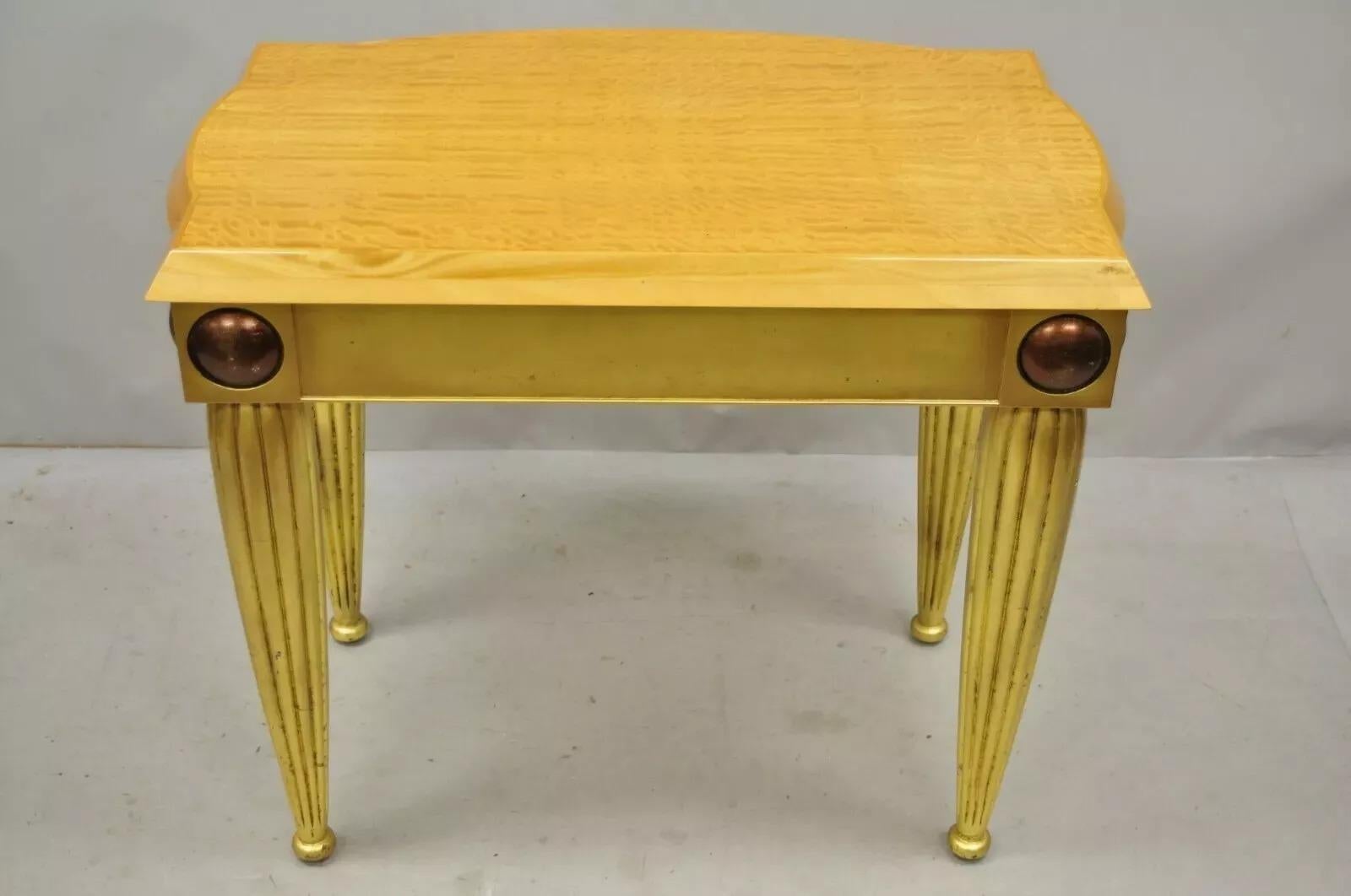 Italienische Hollywood Regency gewelltes Ahornholz vergoldetes Blatt 1 Schublade Konsole Hall Tisch im Angebot 6