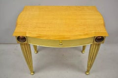 Italian Hollywood Regency Curly Maple Gold Gilt Leaf 1 Drawer Console Hall Table
