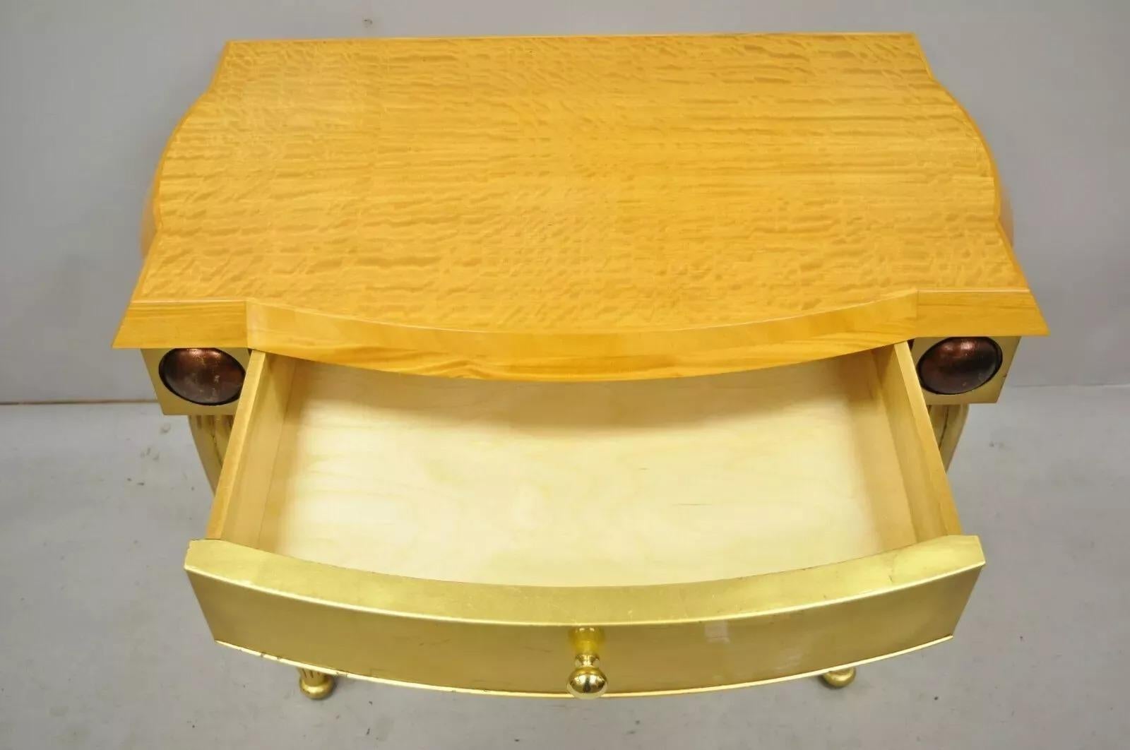 Italienische Hollywood Regency gewelltes Ahornholz vergoldetes Blatt 1 Schublade Konsole Hall Tisch (Unbekannt) im Angebot