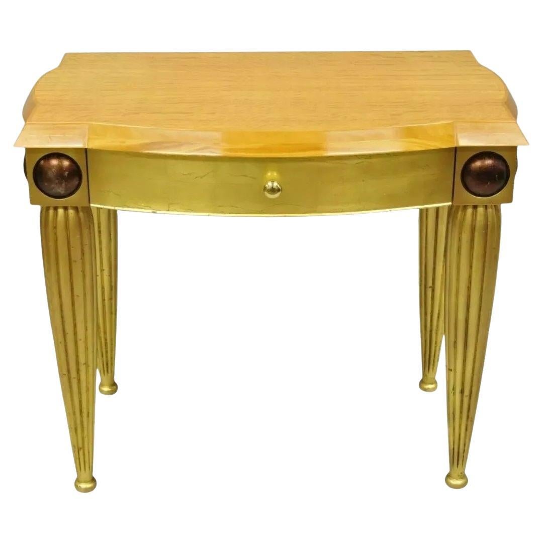 Italienische Hollywood Regency gewelltes Ahornholz vergoldetes Blatt 1 Schublade Konsole Hall Tisch im Angebot