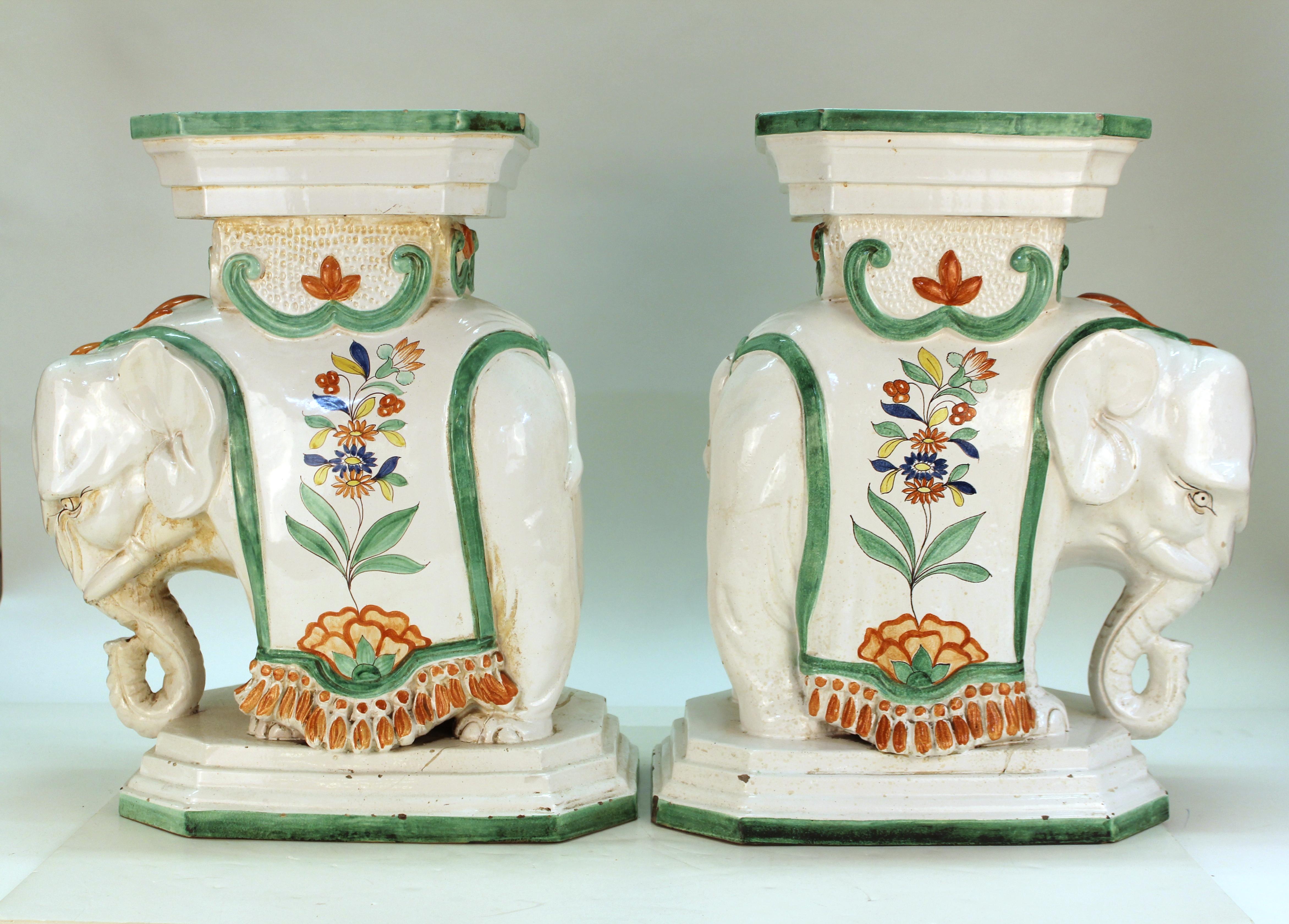 Italian Hollywood Regency Elephant Ceramic Garden Stools or Pedestals In Good Condition In New York, NY