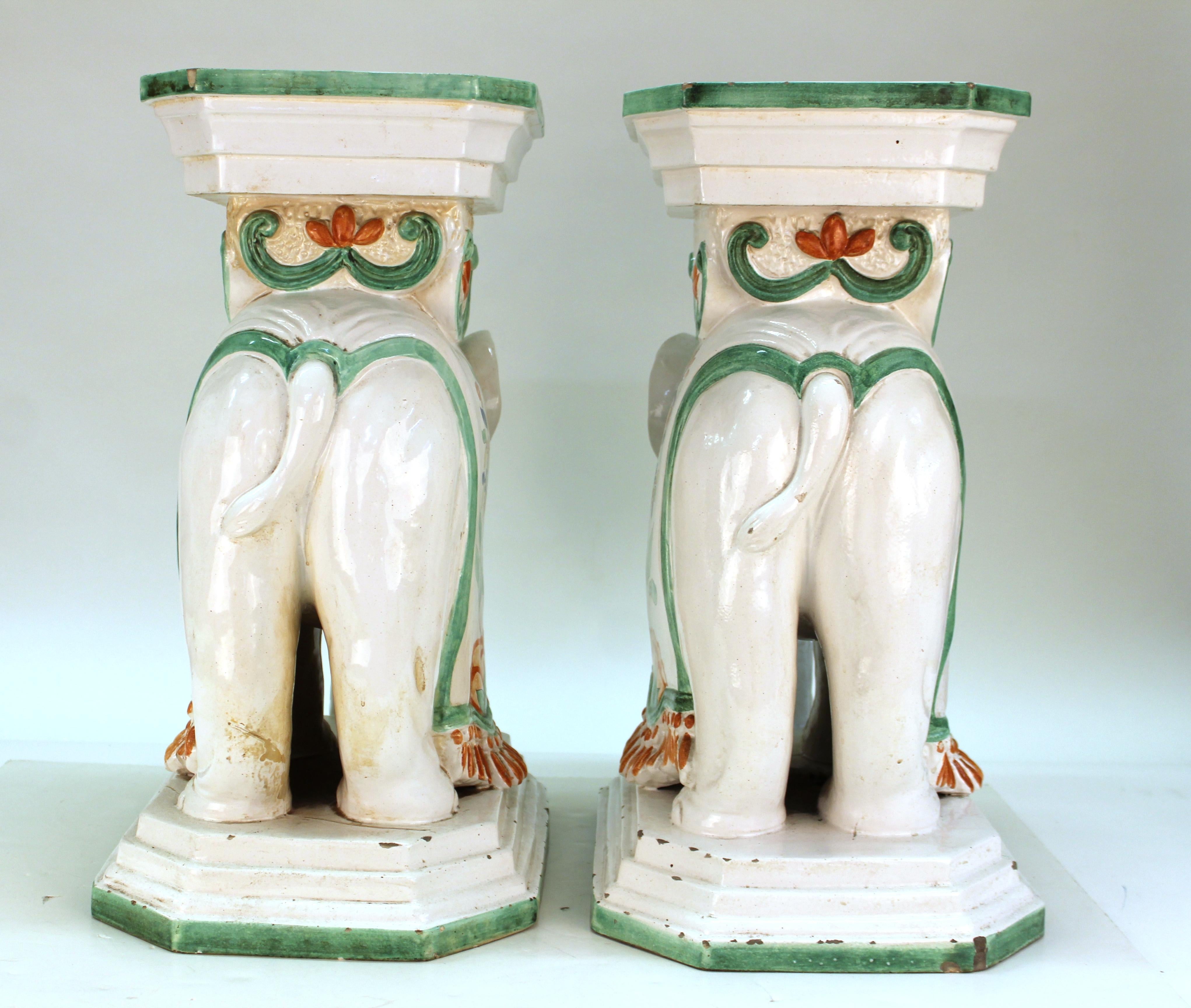 20th Century Italian Hollywood Regency Elephant Ceramic Garden Stools or Pedestals