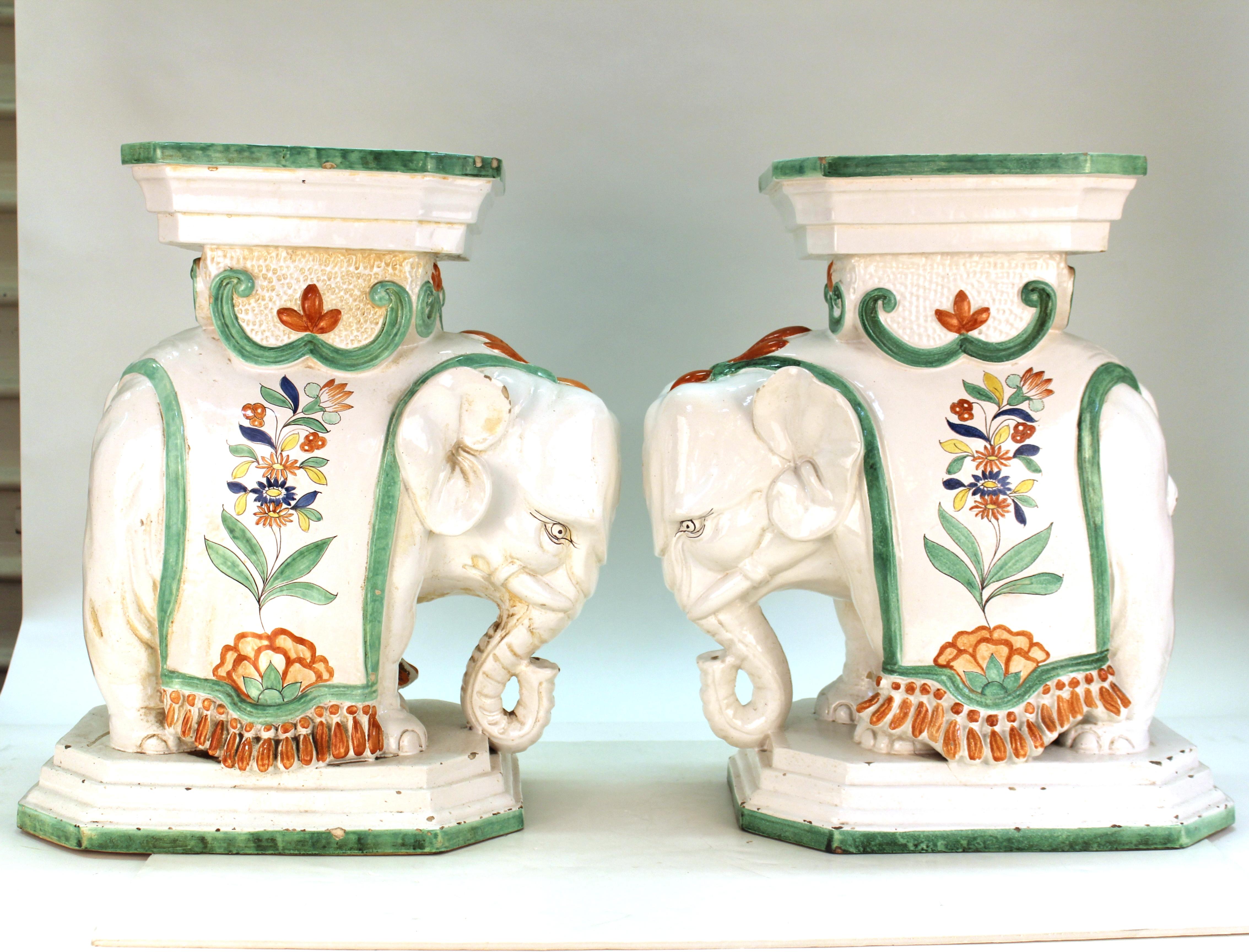 Italian Hollywood Regency Elephant Ceramic Garden Stools or Pedestals 1