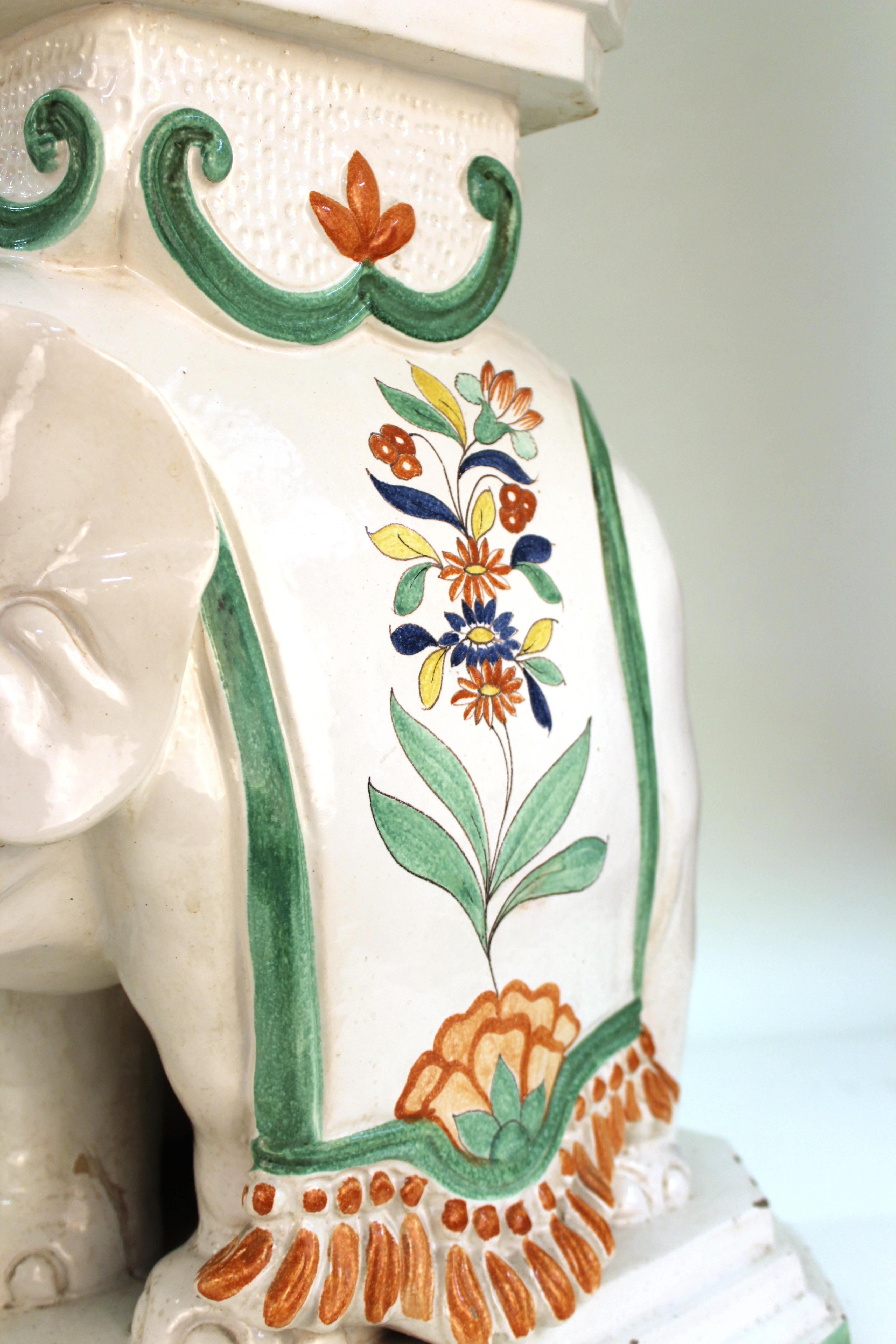 Italian Hollywood Regency Elephant Ceramic Garden Stools or Pedestals 2