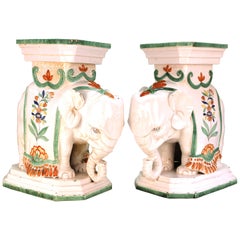 Italian Hollywood Regency Elephant Ceramic Garden Stools or Pedestals