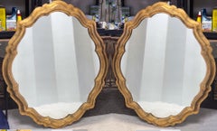 Italian Hollywood Regency Era Large Scale Carved Giltwood Mirrors, Pair