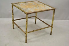 Italienischer, niedriger, quadratischer Hollywood-Regency-Beistelltisch aus Kunstbambus und Messing, Tole Metal