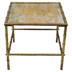 Italienischer, niedriger, quadratischer Hollywood-Regency-Beistelltisch aus Kunstbambus und Messing, Tole Metal