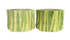 Italian Hollywood Regency Faux Bamboo ceramic Cache Pots- A Pair