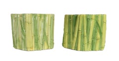 Italian Hollywood Regency Faux Bamboo Ceramic Cachepots- A Pair
