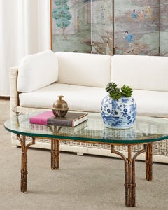 Italian Hollywood Regency Faux Bamboo Gilt Iron Cocktail Table