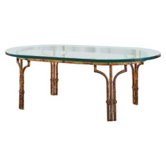 Italian Hollywood Regency Faux Bamboo Gilt Iron Cocktail Table