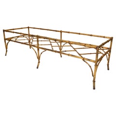 Italian Hollywood Regency Faux Bamboo Gilt Tubular Metal Glass Coffee Sofa Table