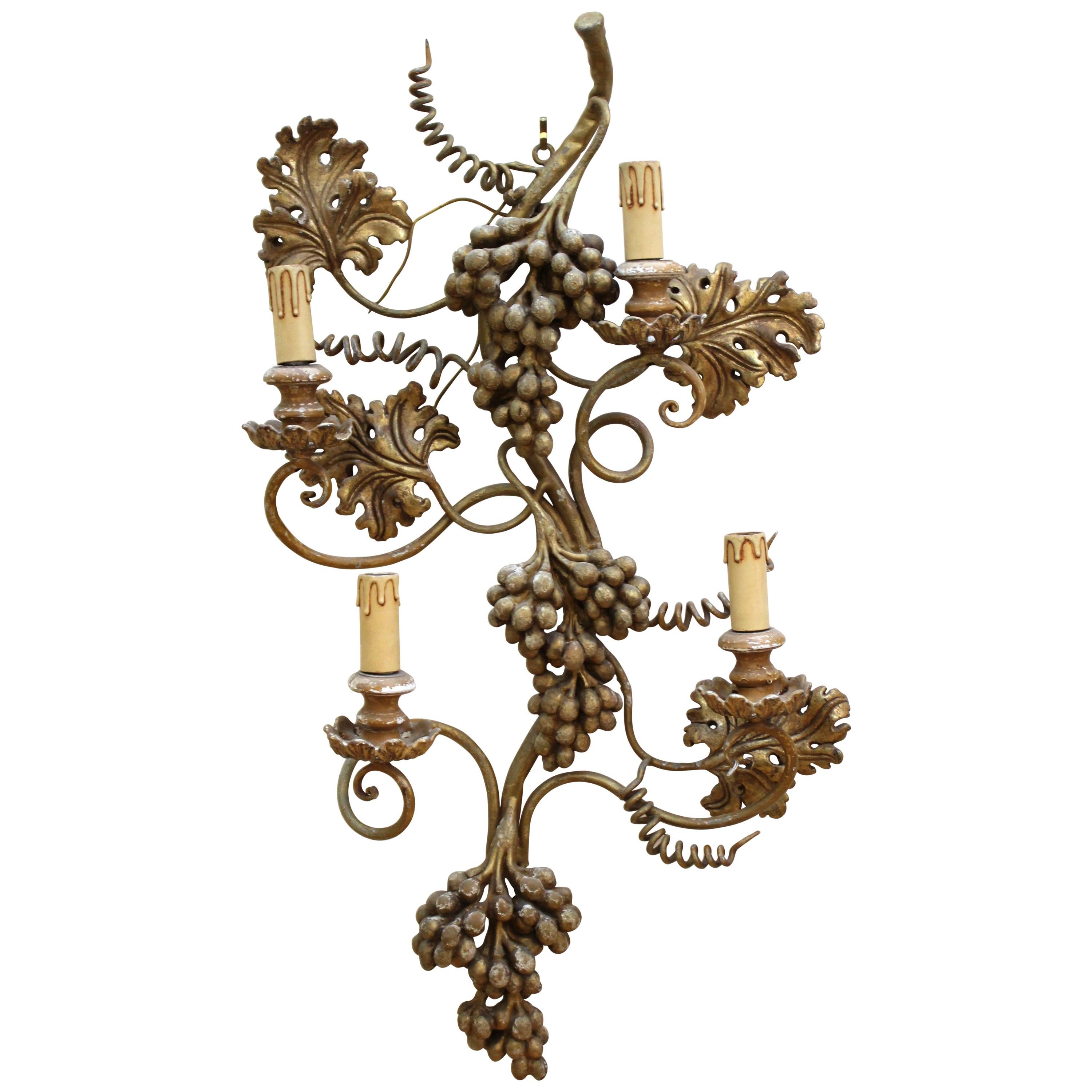 Italian Hollywood Regency Florentine Grape Wall Sconce