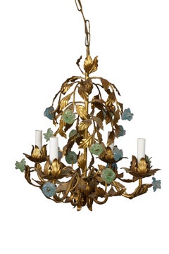 Italian Hollywood Regency Florentine Murano Glass 4 Light Candlestick Chandelier