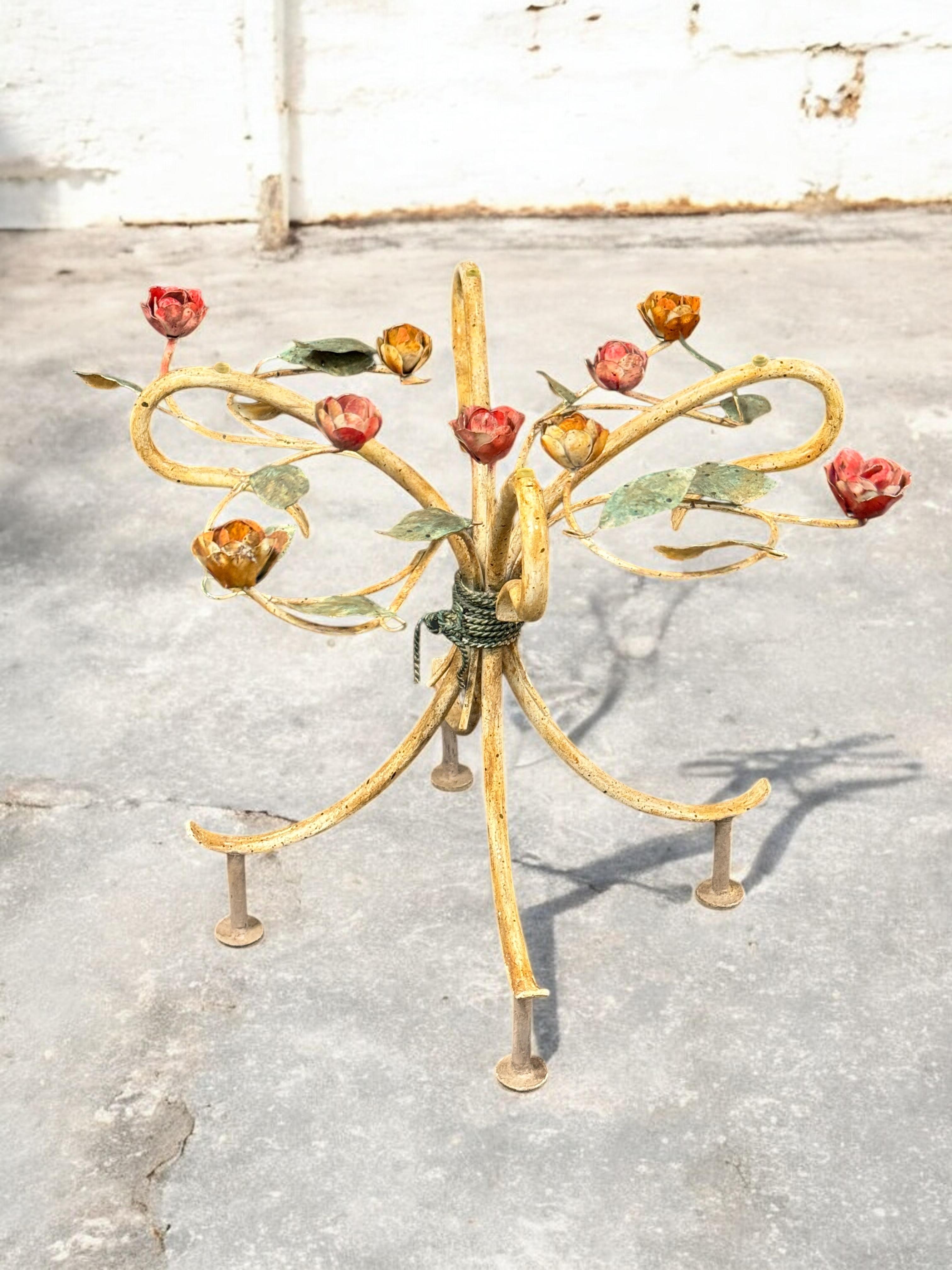 Italian Hollywood Regency Florentine Rose Flower Side Table Base, 1960s For Sale 4