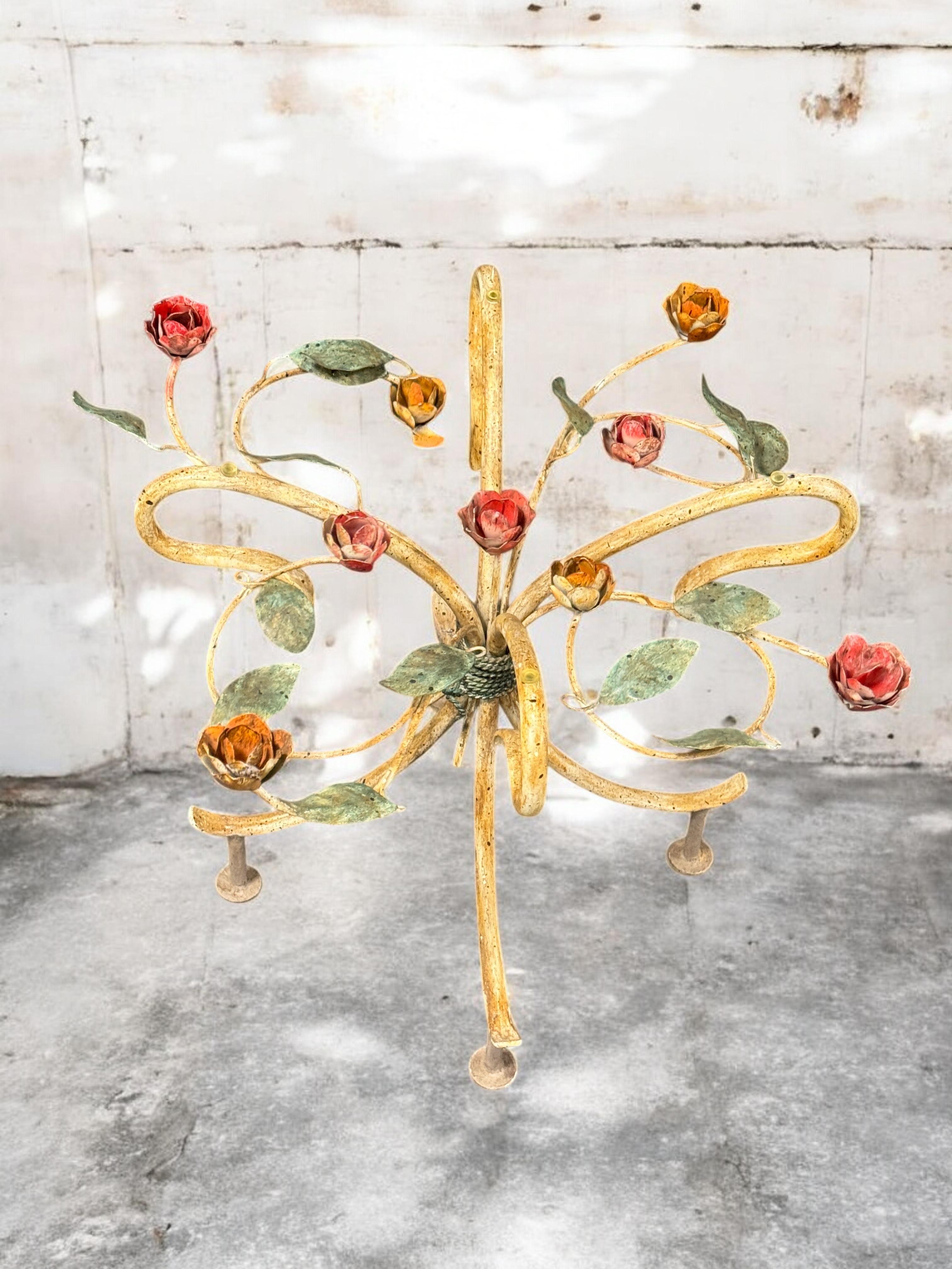 Italian Hollywood Regency Florentine Rose Flower Side Table Base, 1960s For Sale 5