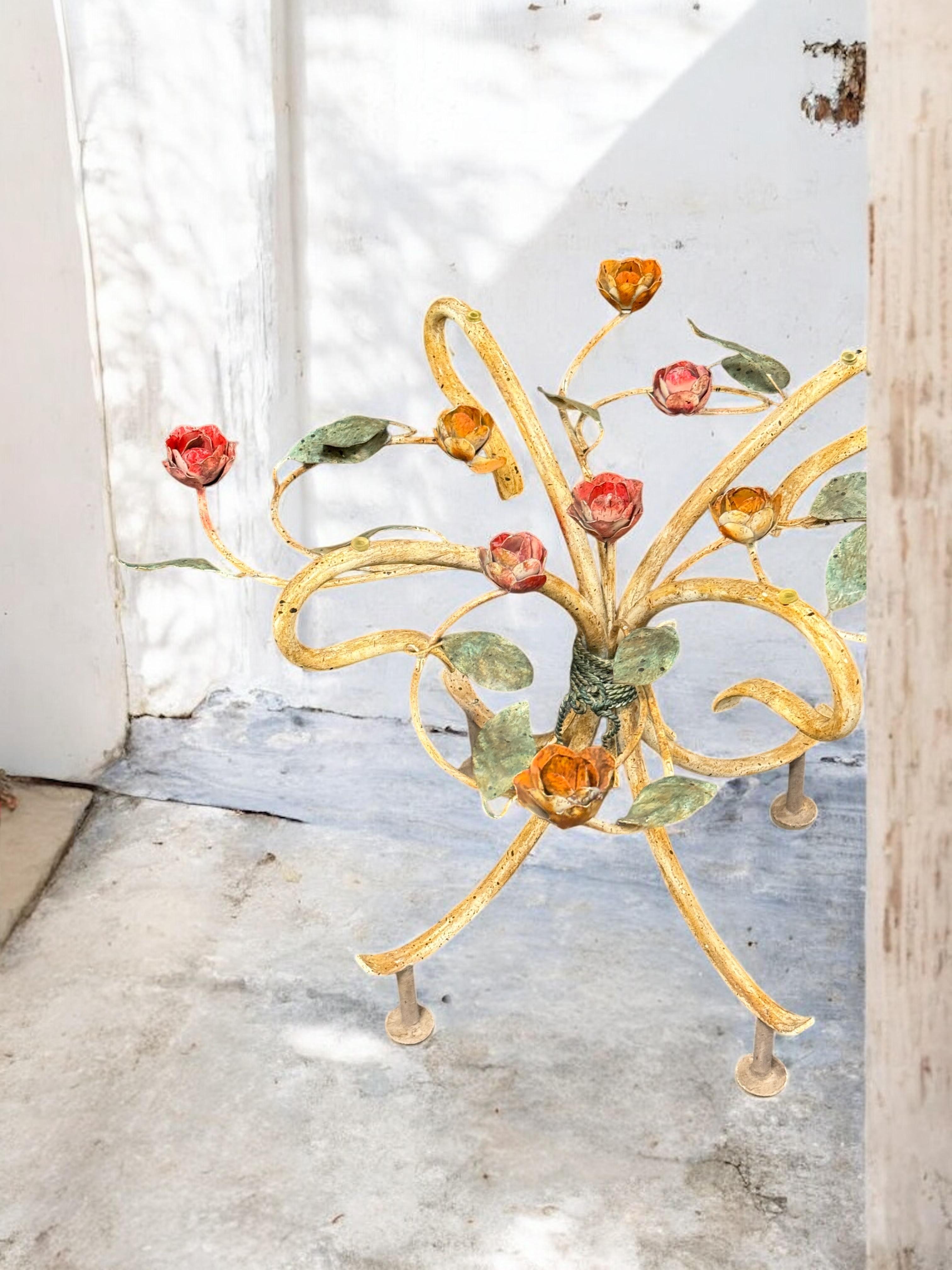 Italian Hollywood Regency Florentine Rose Flower Side Table Base, 1960s For Sale 6